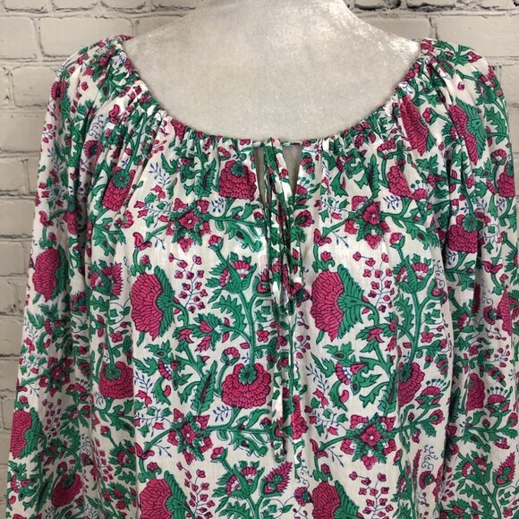 SZ Blockprints Hot Pink Padra Ida Top Size M White Floral - Picture 5 of 9